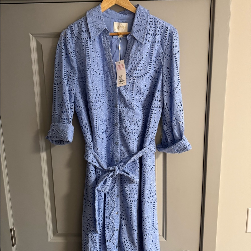 Lilly Pulitzer Periwinkle Eyelet Long Sleeve Shirt Dress